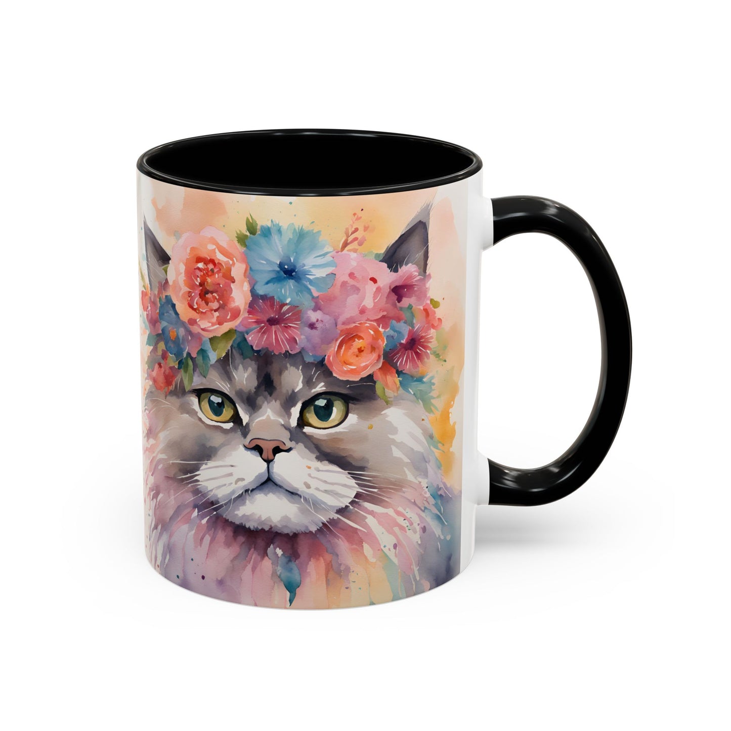 Floral Siamese Cat 03 Accent Coffee Mug - 11oz Perfect for Cat Lovers & Gifts