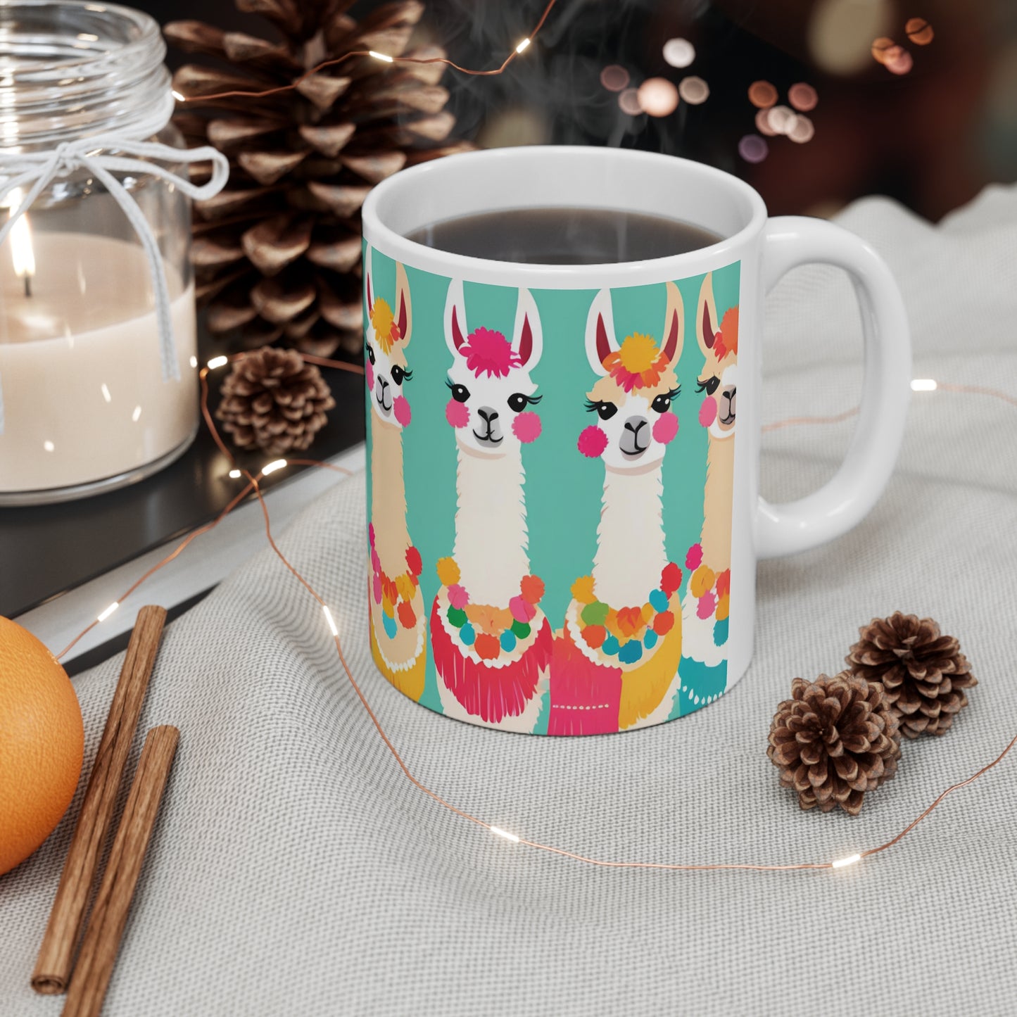 Playful Llama 8 White Ceramic Mug 11oz