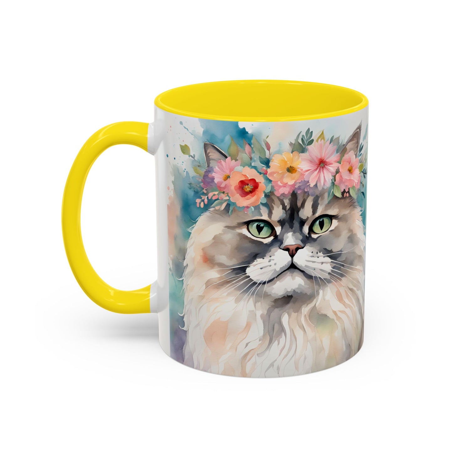 Floral Siamese Cat 01 Accent Coffee Mug - 11oz Perfect for Cat Lovers & Gifts