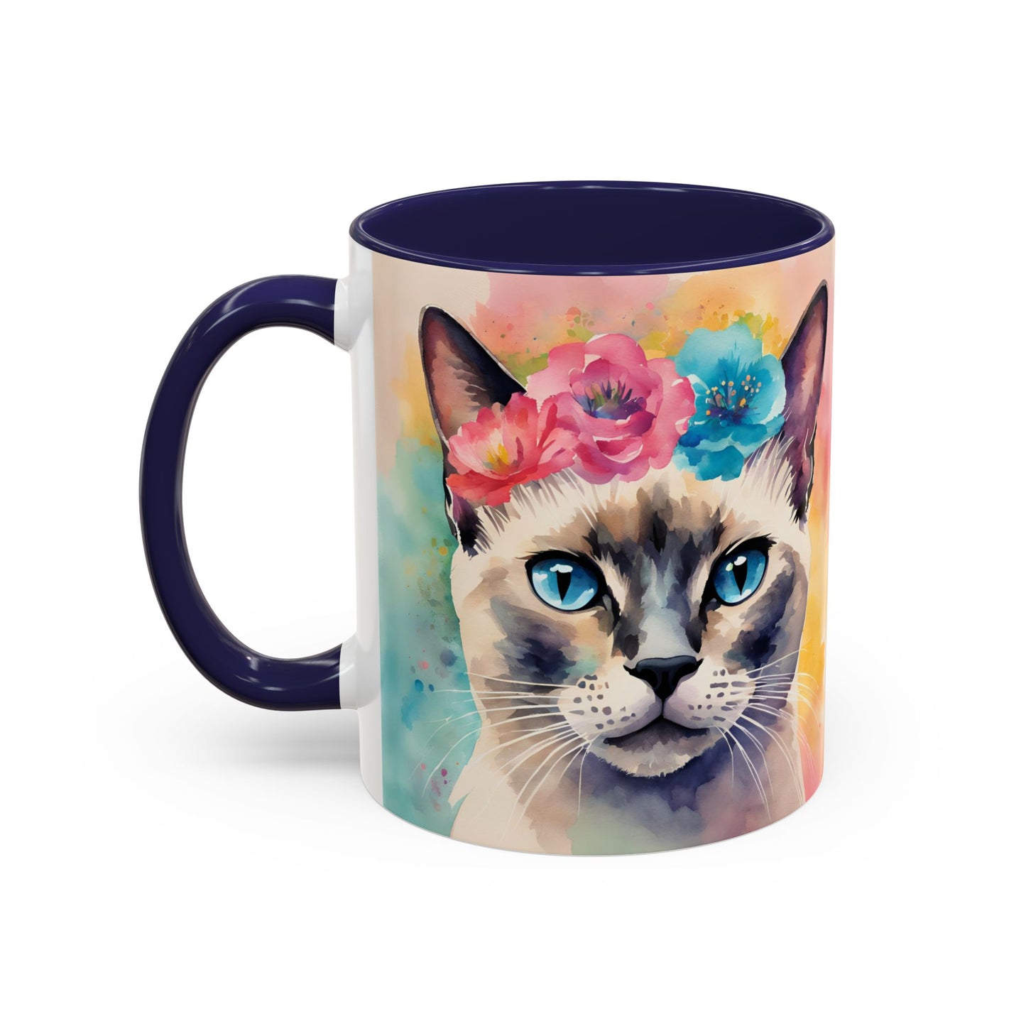 Floral Siamese Cat 04 Accent Coffee Mug - 11oz Perfect for Cat Lovers & Gifts