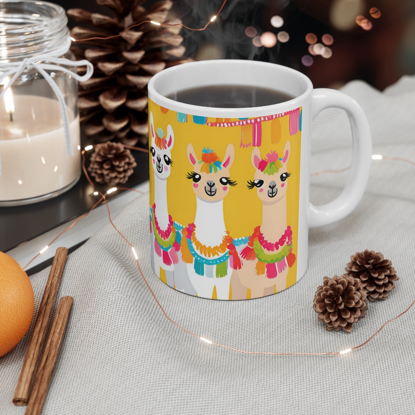 Playful Llama 4 White Ceramic Mug 11oz