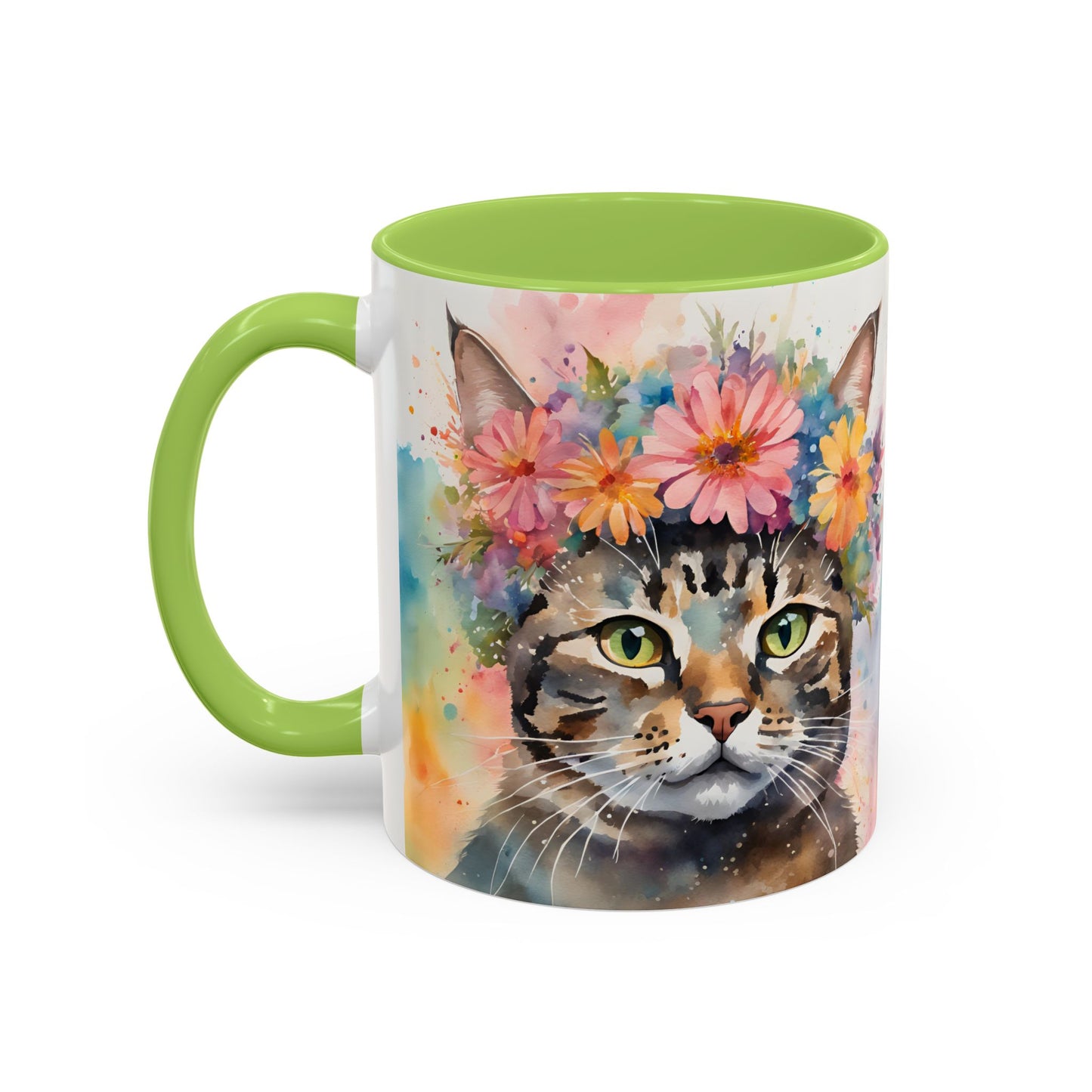 Floral Tabby Cat 03 Accent Coffee Mug - 11oz Perfect for Cat Lovers & Gifts