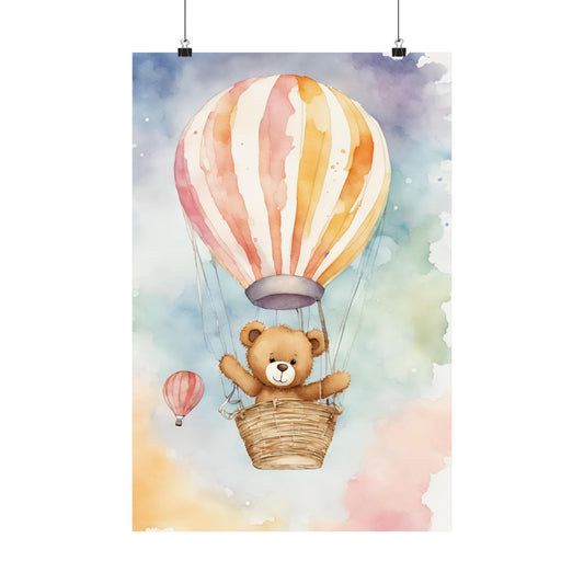 Nursery Teddy in a Hot Air Ballon 2 Matte Vertical Posters