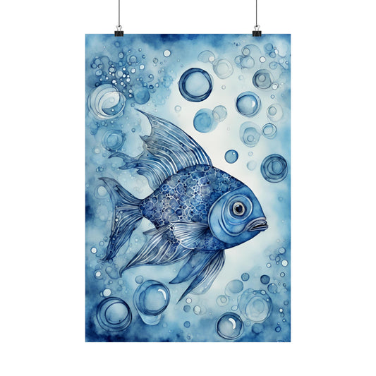 Abstract fish blue 5 Matte Vertical Posters
