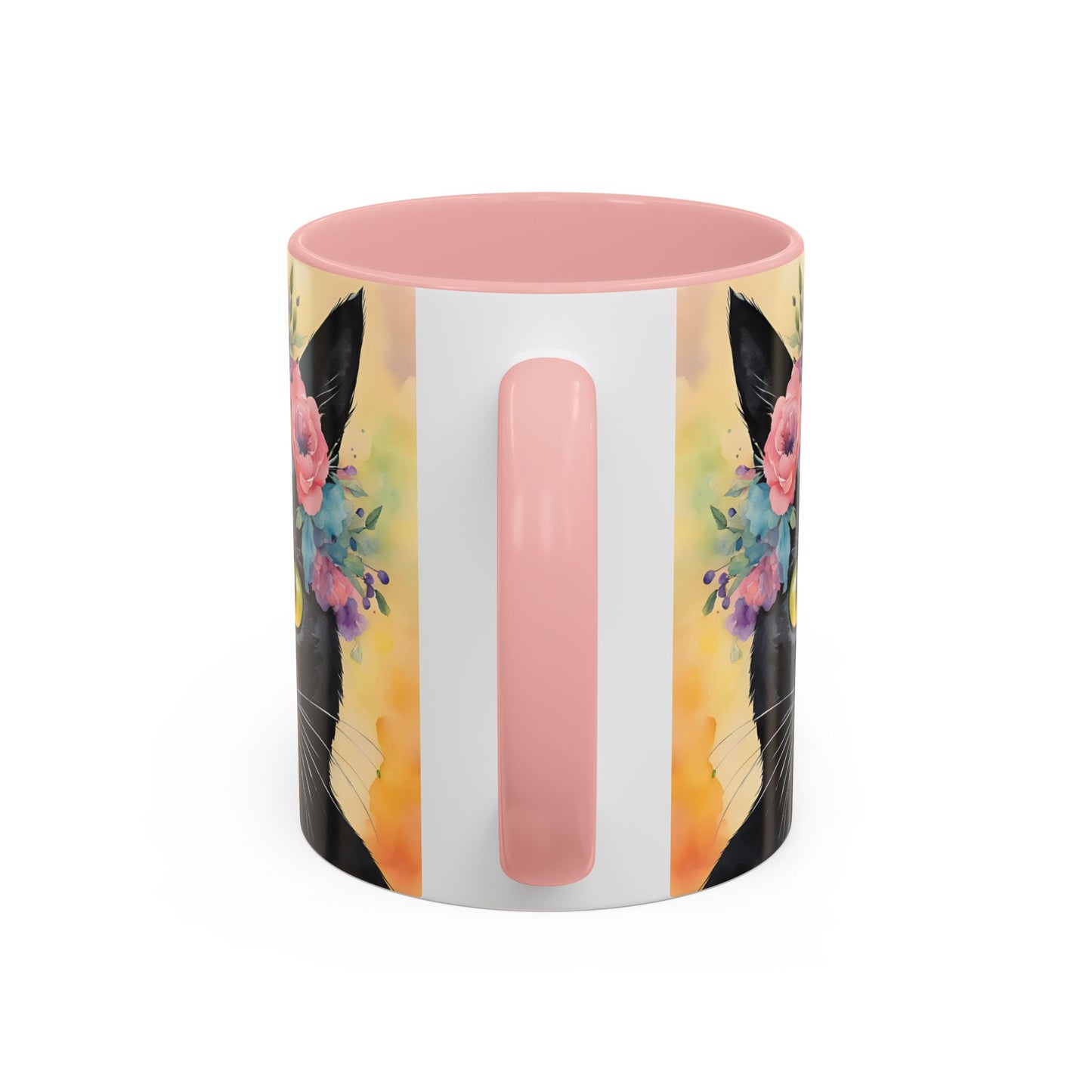 Floral Black Cat 02 Accent Coffee Mug - 11oz Perfect for Cat Lovers & Gifts
