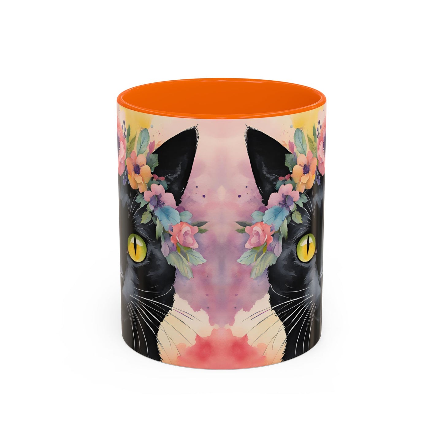 Floral Black Cat 02 Accent Coffee Mug - 11oz Perfect for Cat Lovers & Gifts