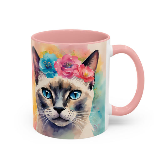 Floral Siamese Cat 04 Accent Coffee Mug - 11oz Perfect for Cat Lovers & Gifts