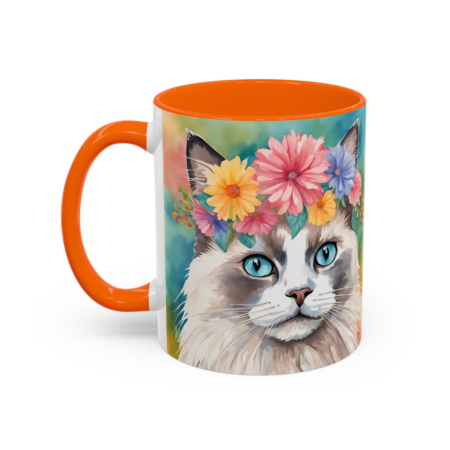 Floral Rag Doll Cat 01 Accent Coffee Mug - 11oz Perfect for Cat Lovers & Gifts