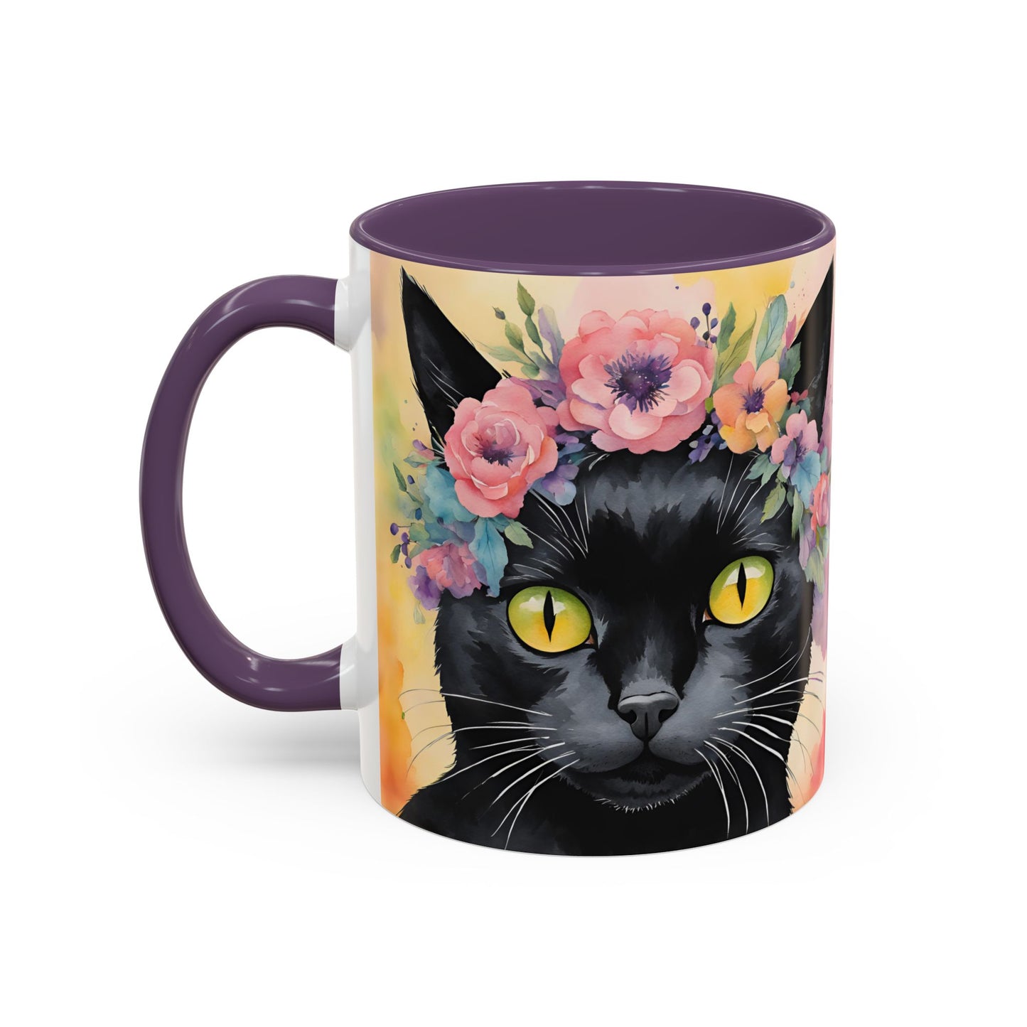 Floral Black Cat 02 Accent Coffee Mug - 11oz Perfect for Cat Lovers & Gifts