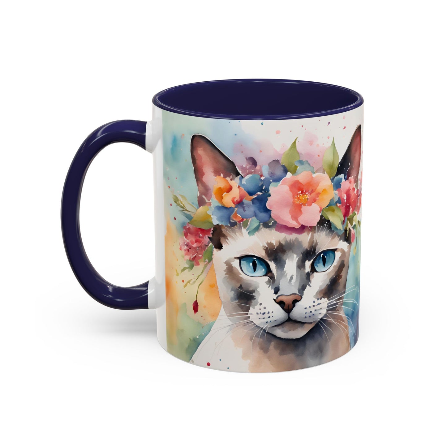 Floral Siamese Cat 03 Accent Coffee Mug - 11oz Perfect for Cat Lovers & Gifts
