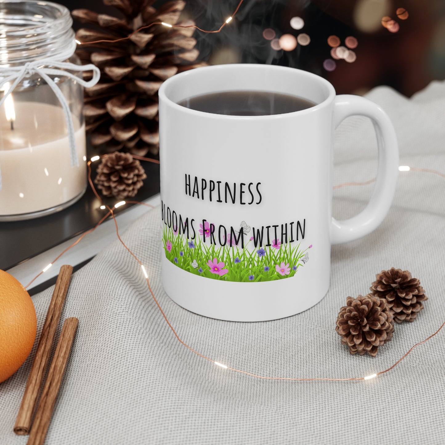 Happiness Blooms From Within Ceramic Mug 11oz