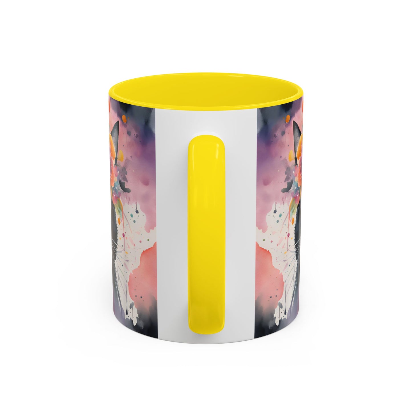 Floral Black Cat 03 Accent Coffee Mug - 11oz Perfect for Cat Lovers & Gifts