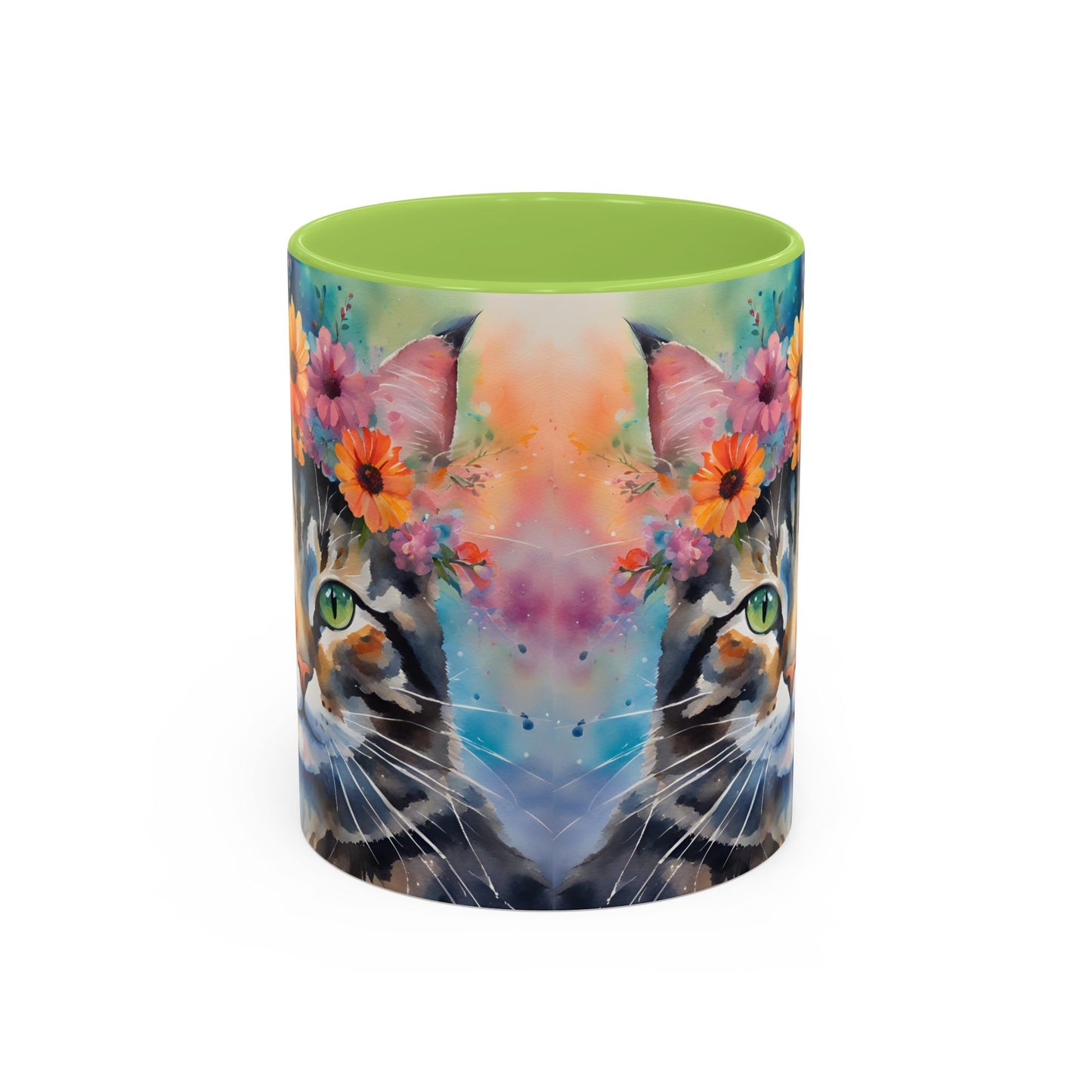 Floral Tabby Cat 04 Accent Coffee Mug - 11oz Perfect for Cat Lovers & Gifts