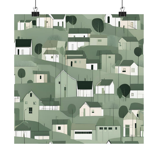 On The Hillside Green 1 Matte Square Posters