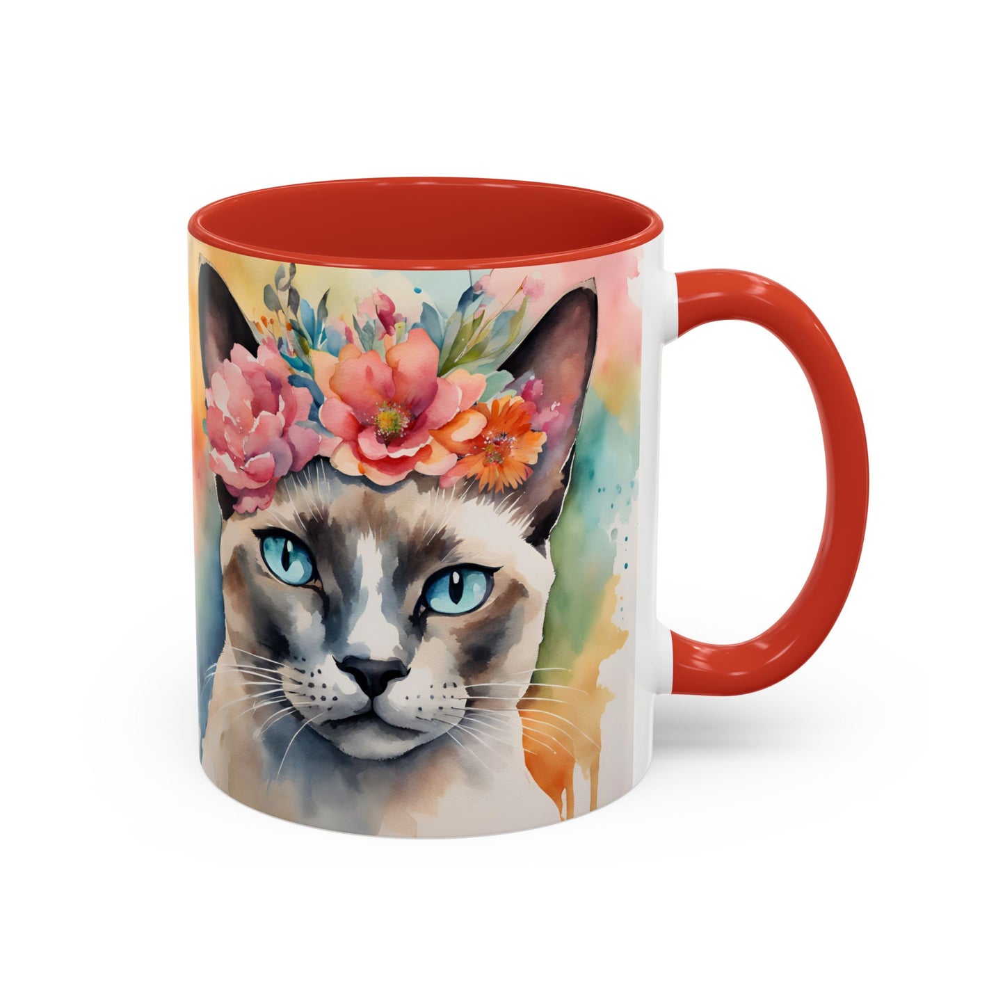 Floral Siamese Cat 02 Accent Coffee Mug - 11oz Perfect for Cat Lovers & Gifts