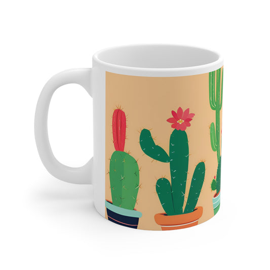 Playful Cacti 2 White Ceramic Mug 11oz