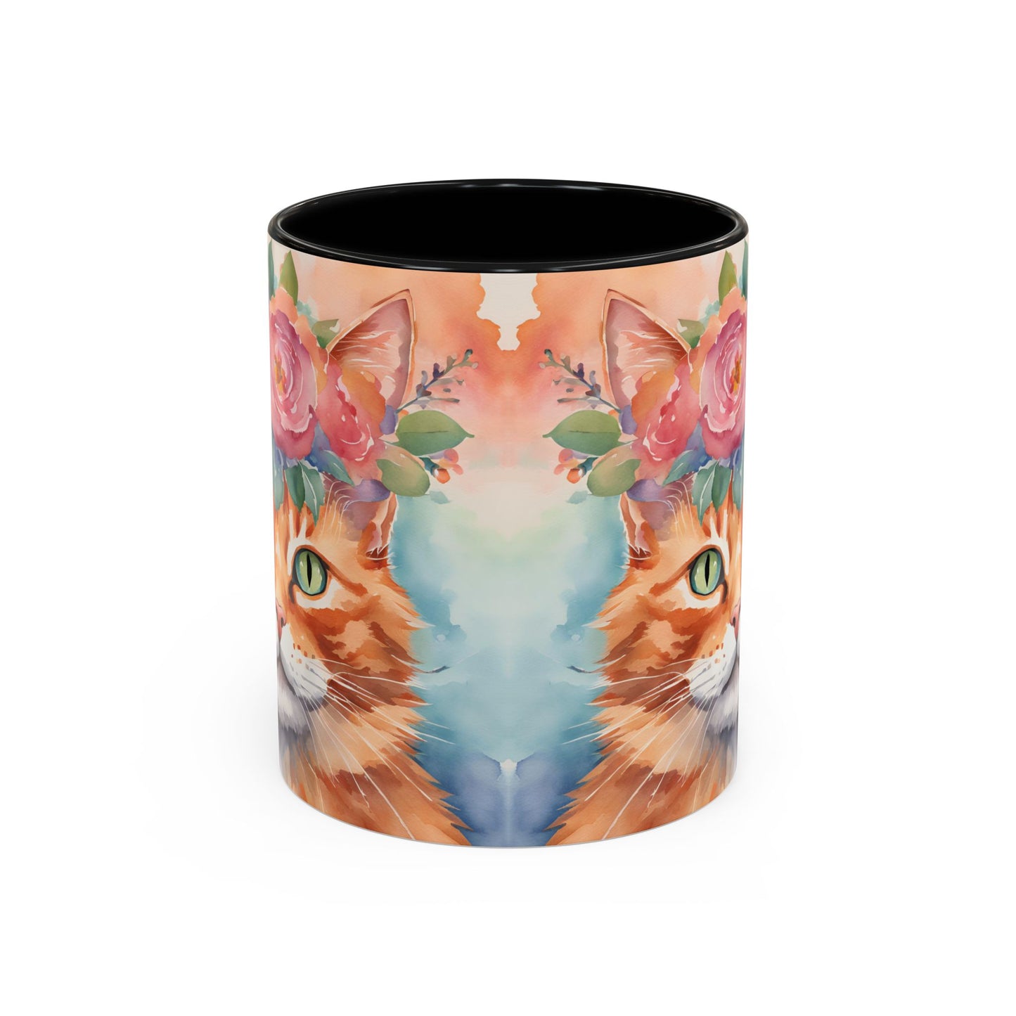 Floral Ginger Cat 01 Accent Coffee Mug - 11oz Perfect for Cat Lovers & Gifts