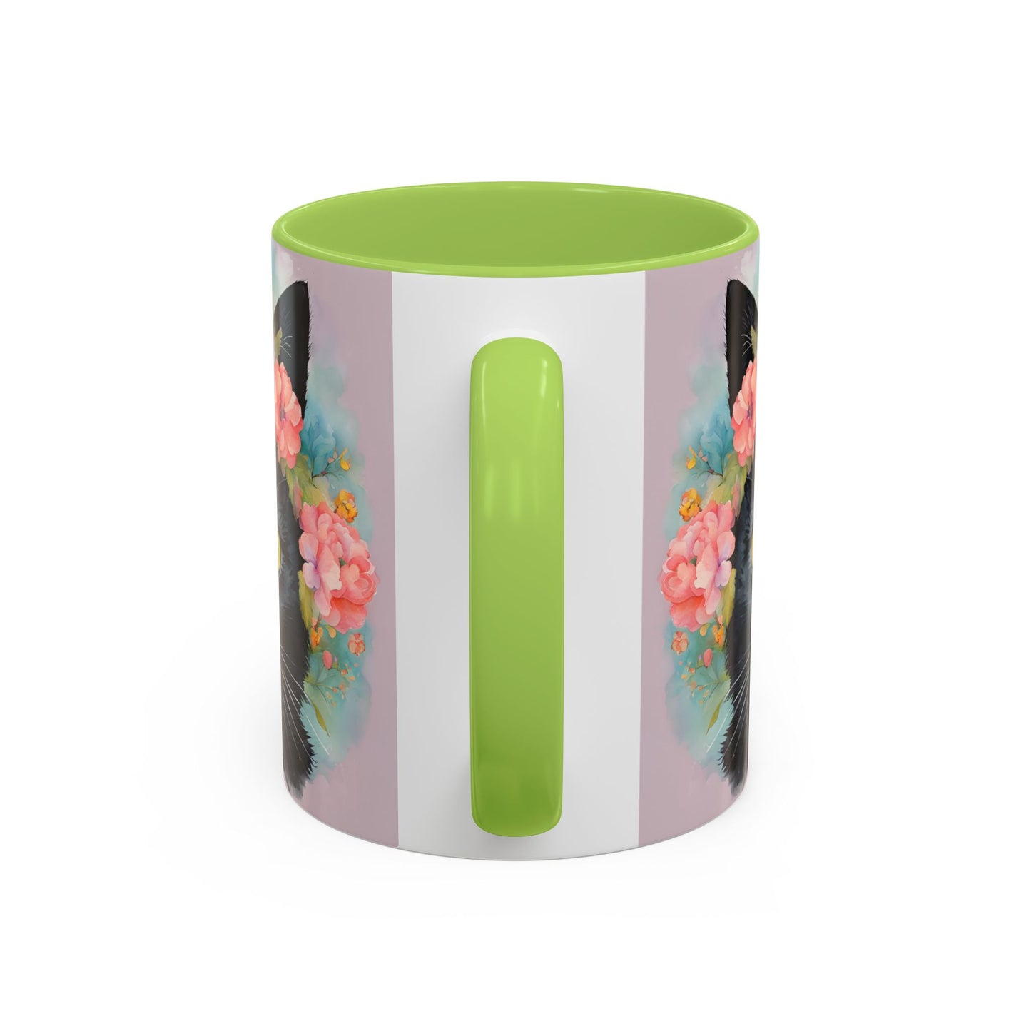 Floral Black Cat 01 Accent Coffee Mug - 11oz Perfect for Cat Lovers & Gifts