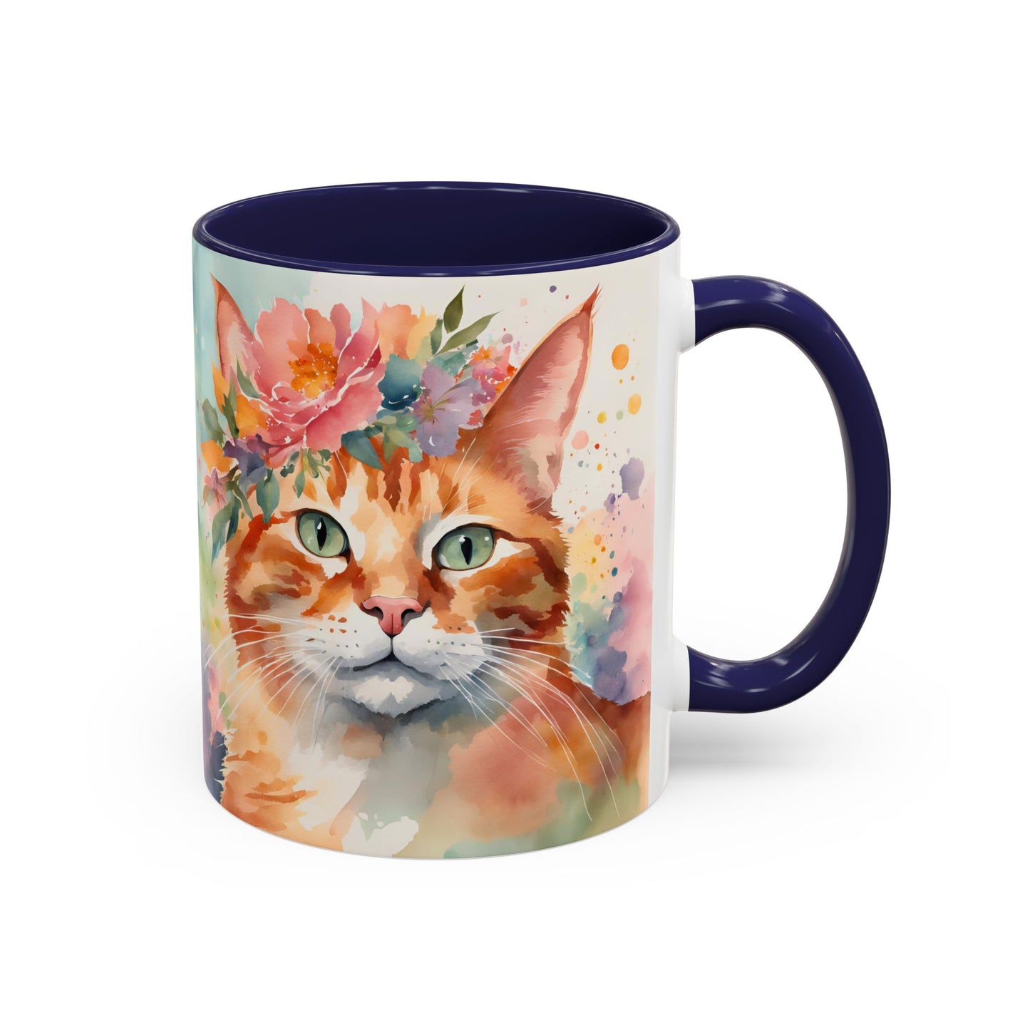 Floral Ginger Cat 02 Accent Coffee Mug - 11oz Perfect for Cat Lovers & Gifts
