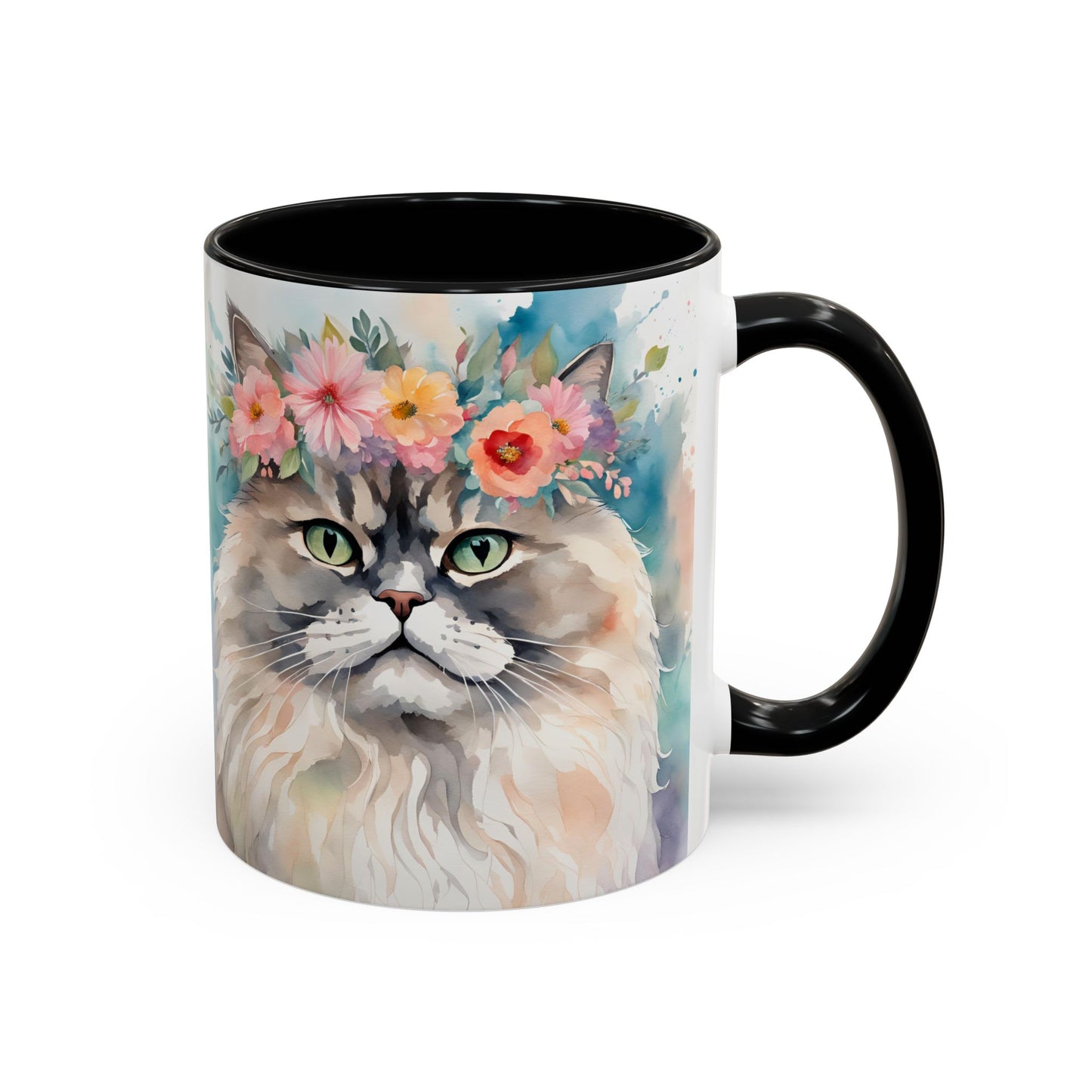 Floral Siamese Cat 01 Accent Coffee Mug - 11oz Perfect for Cat Lovers & Gifts