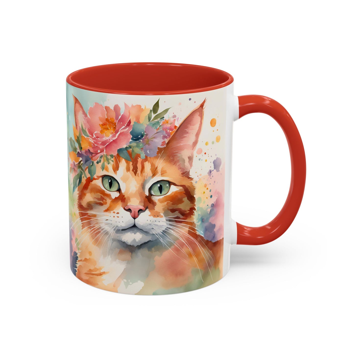 Floral Ginger Cat 02 Accent Coffee Mug - 11oz Perfect for Cat Lovers & Gifts