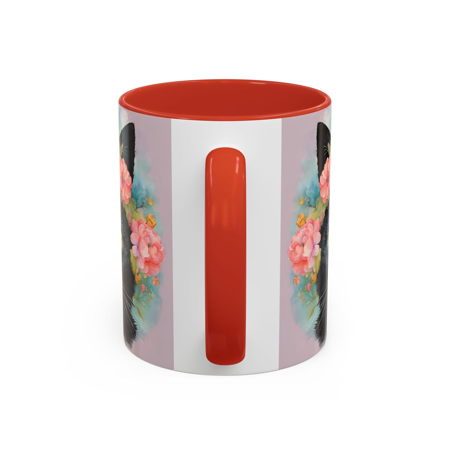 Floral Black Cat 01 Accent Coffee Mug - 11oz Perfect for Cat Lovers & Gifts