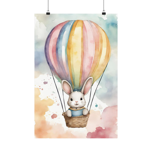 Nursery Bunny in a Hot Air Ballon 1 Matte Vertical Posters