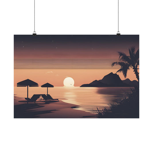 Retro beach at night 2 Matte Horizontal Posters
