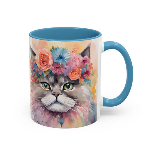 Floral Siamese Cat 03 Accent Coffee Mug - 11oz Perfect for Cat Lovers & Gifts