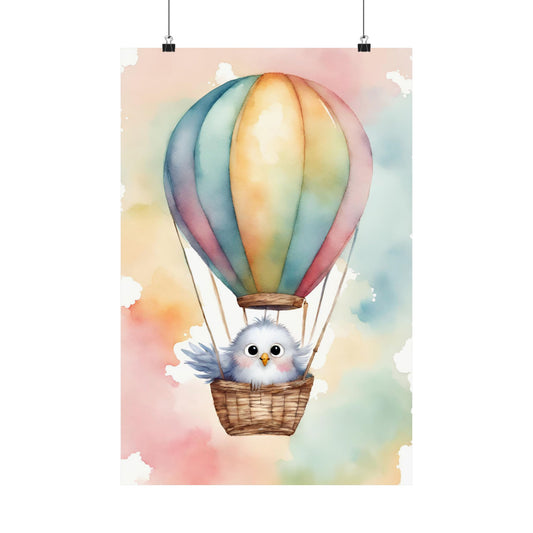 Nursery Birdie in a Hot Air Ballon 4 Matte Vertical Posters