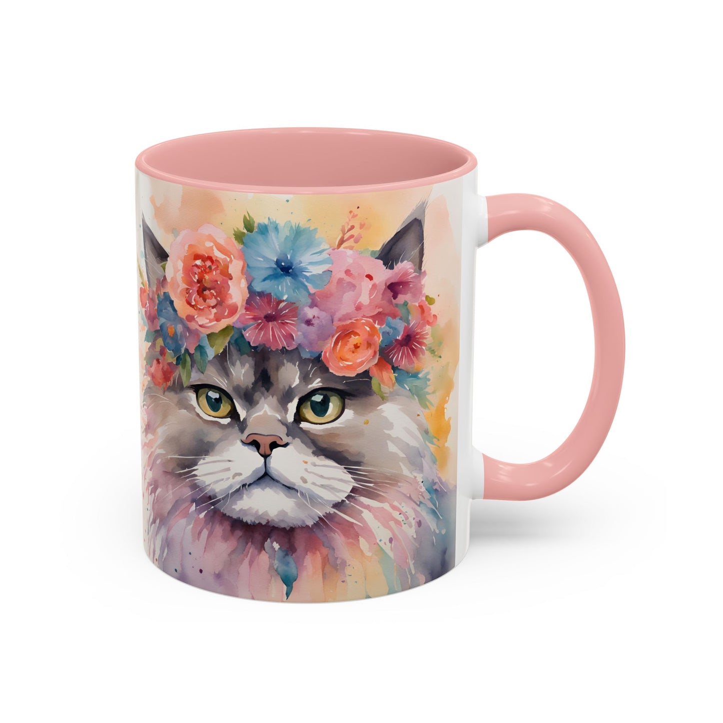 Floral Siamese Cat 03 Accent Coffee Mug - 11oz Perfect for Cat Lovers & Gifts