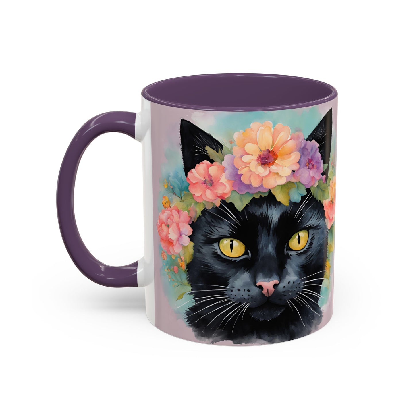 Floral Black Cat 01 Accent Coffee Mug - 11oz Perfect for Cat Lovers & Gifts