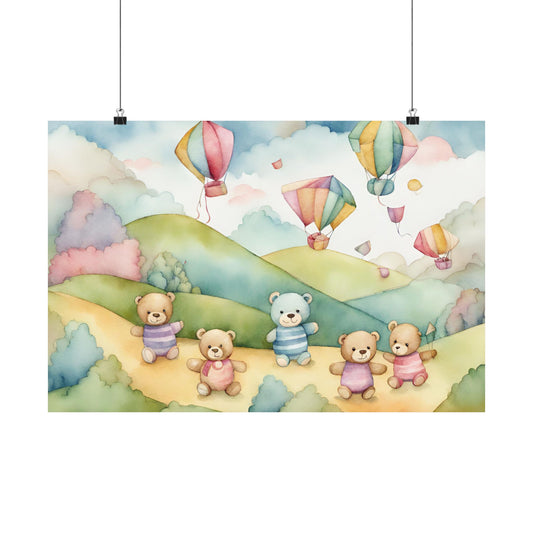 Nursery Teddies with Kites 2 Matte Horizontal Posters