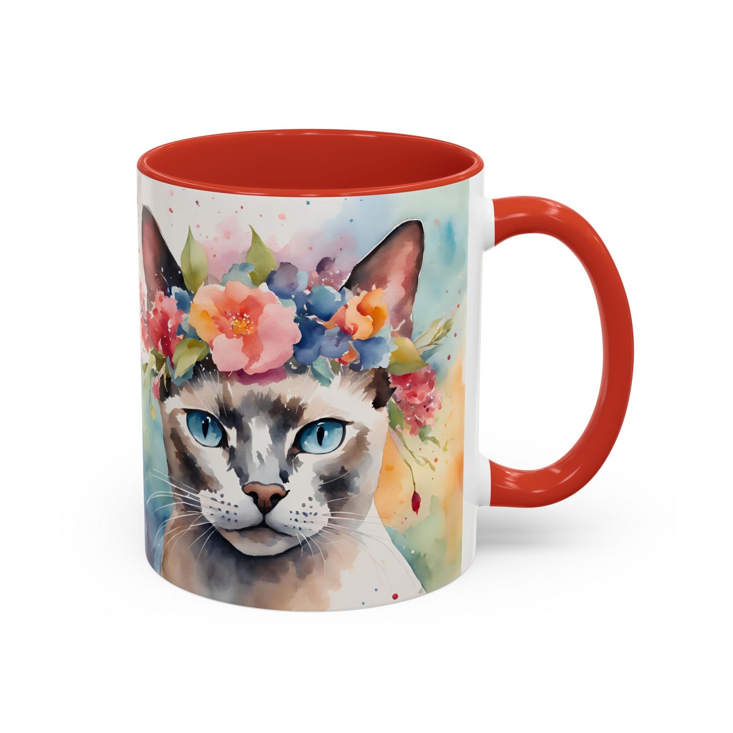 Floral Siamese Cat 03 Accent Coffee Mug - 11oz Perfect for Cat Lovers & Gifts