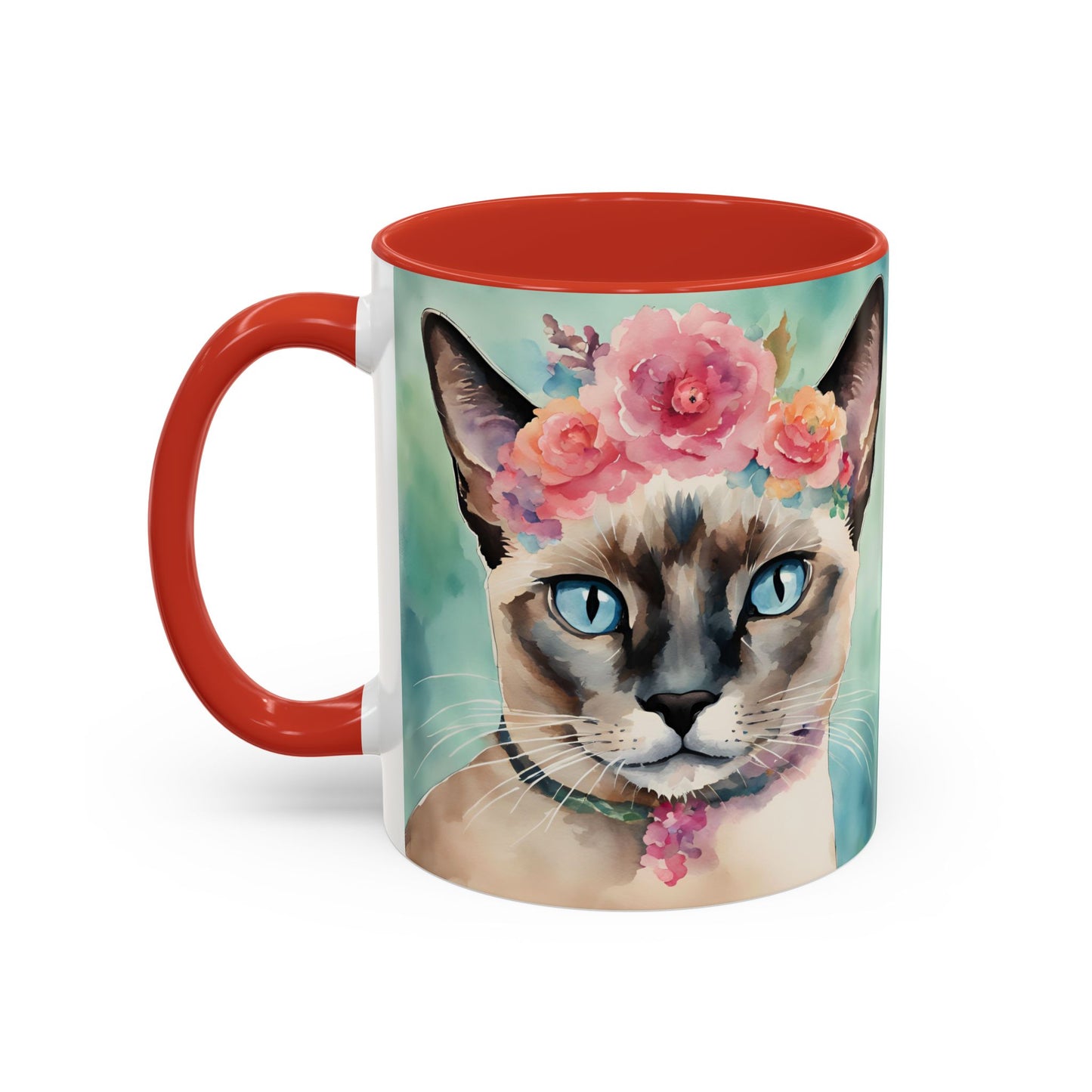 Floral Siamese Cat 01 Accent Coffee Mug - 11oz Perfect for Cat Lovers & Gifts