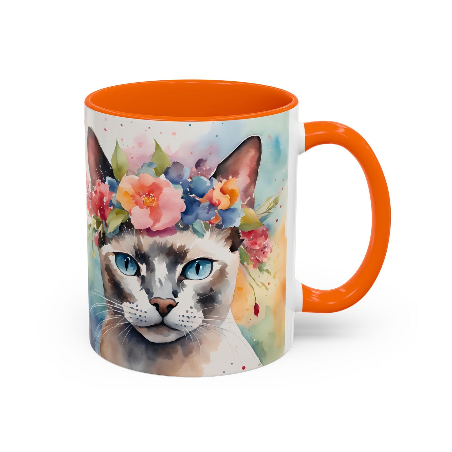 Floral Siamese Cat 03 Accent Coffee Mug - 11oz Perfect for Cat Lovers & Gifts