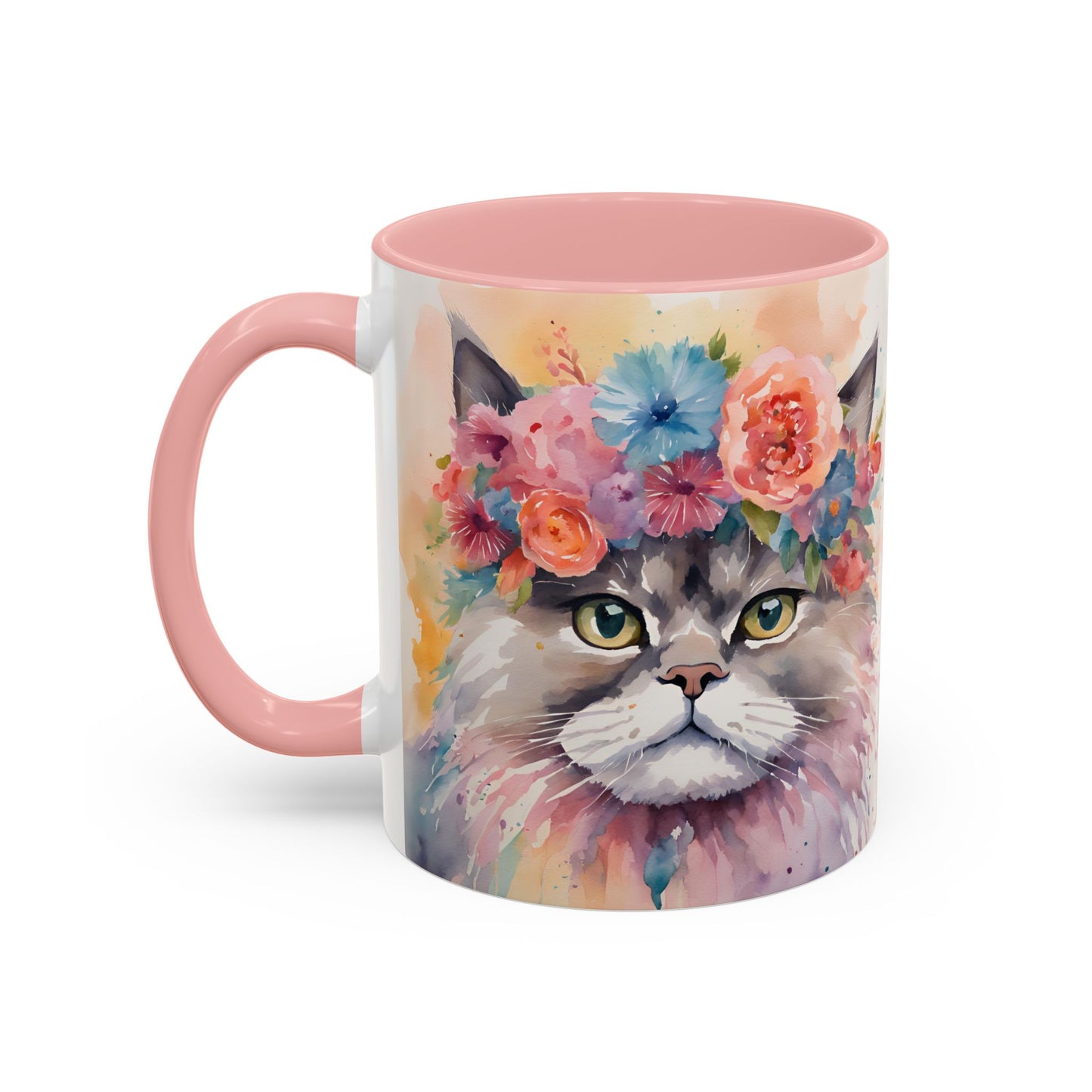 Floral Siamese Cat 03 Accent Coffee Mug - 11oz Perfect for Cat Lovers & Gifts