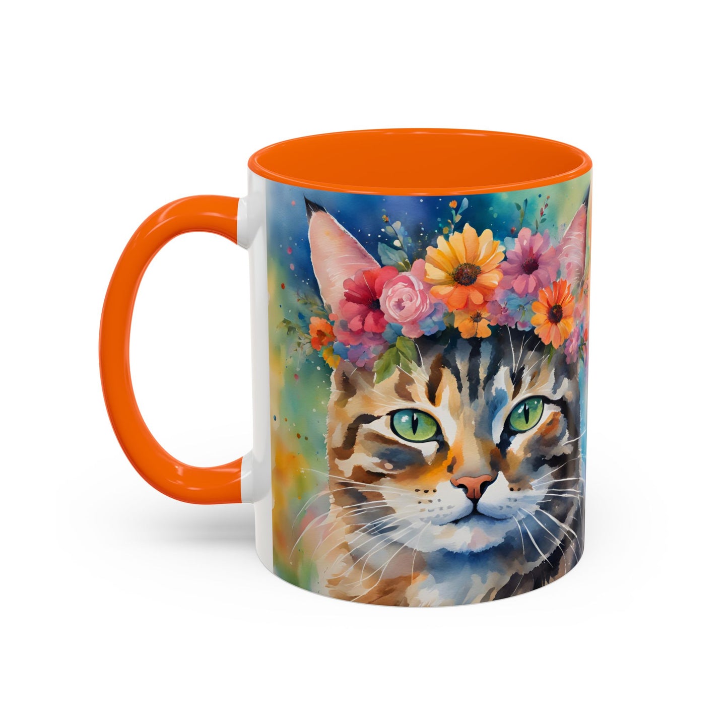 Floral Tabby Cat 04 Accent Coffee Mug - 11oz Perfect for Cat Lovers & Gifts