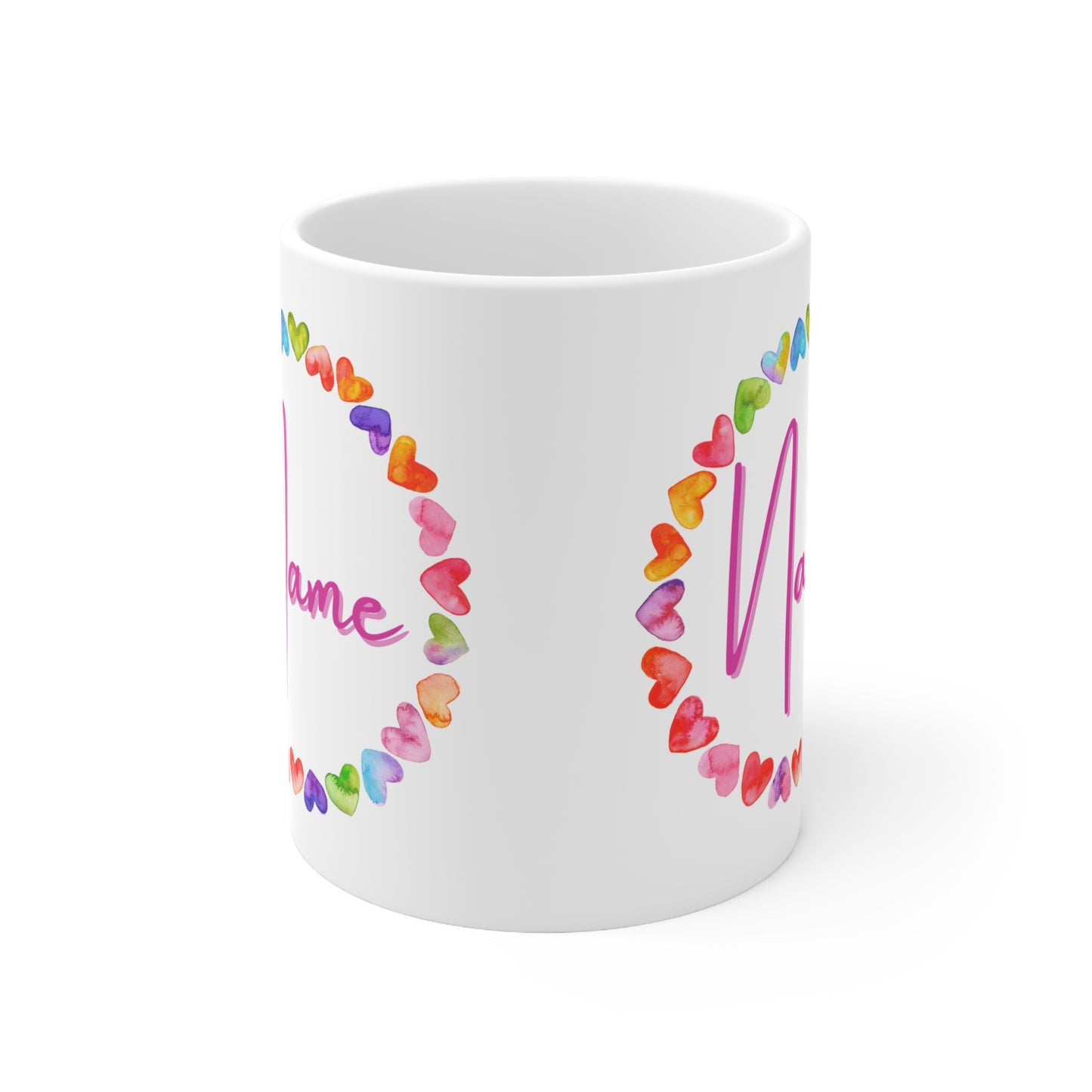 (Personizable) Multicolor Hearts Valentines Mug Ceramic 11oz