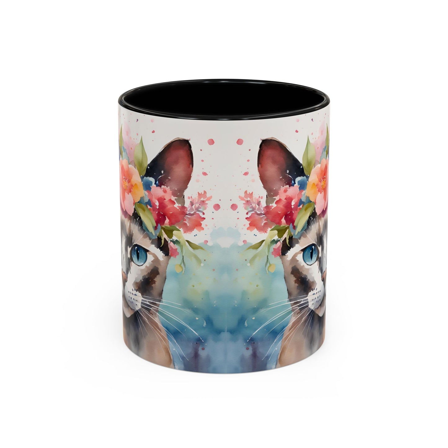 Floral Siamese Cat 03 Accent Coffee Mug - 11oz Perfect for Cat Lovers & Gifts