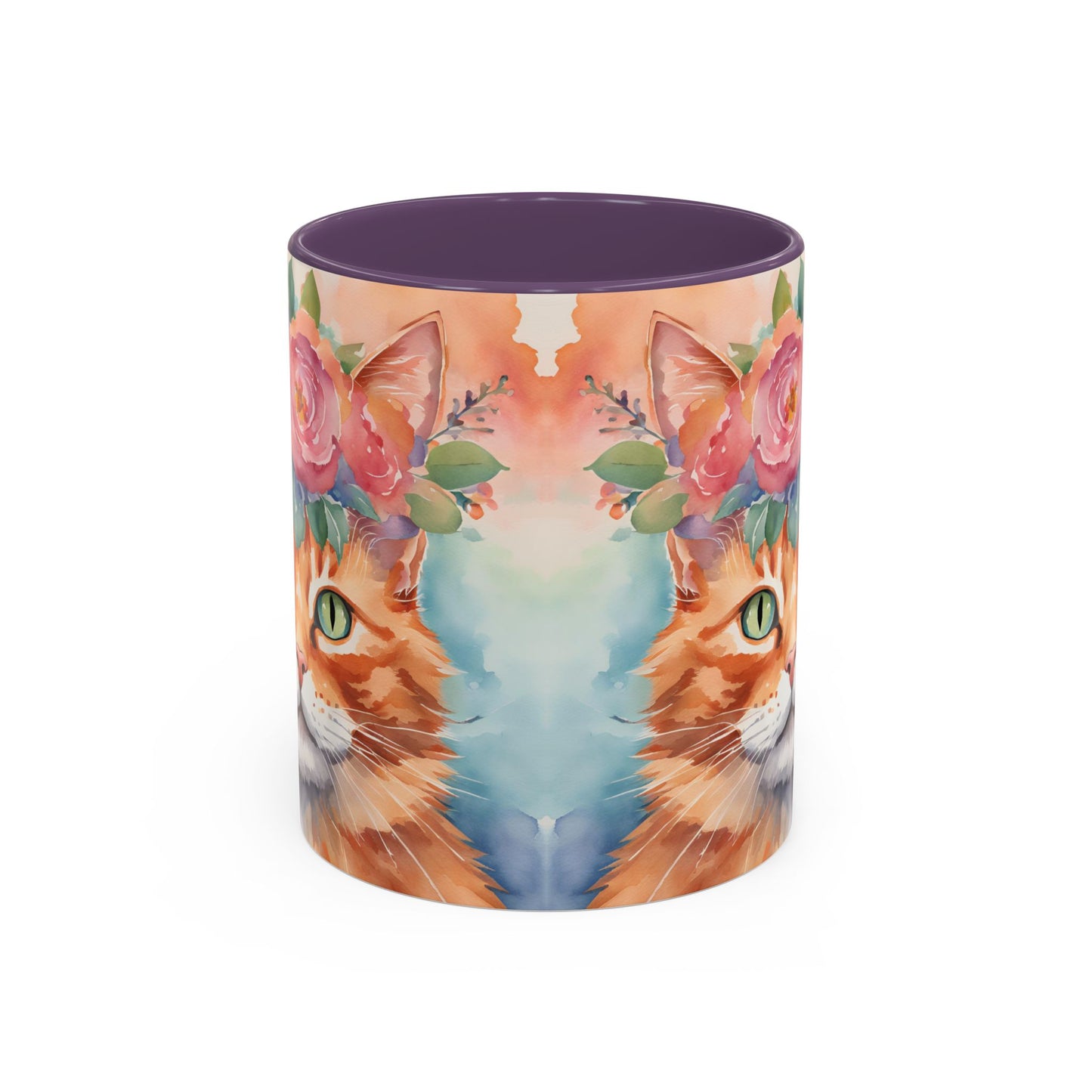 Floral Ginger Cat 01 Accent Coffee Mug - 11oz Perfect for Cat Lovers & Gifts