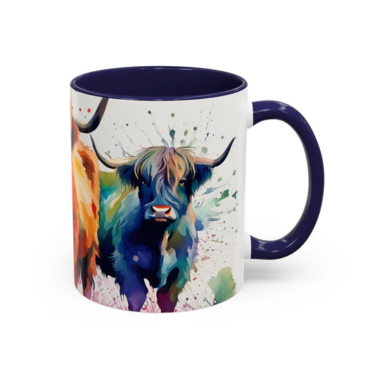 Multicoloured Highland Cow 4 Accent Mug 11oz