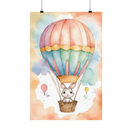 Nursery Bunny in a Hot Air Ballon 2 Matte Vertical Posters
