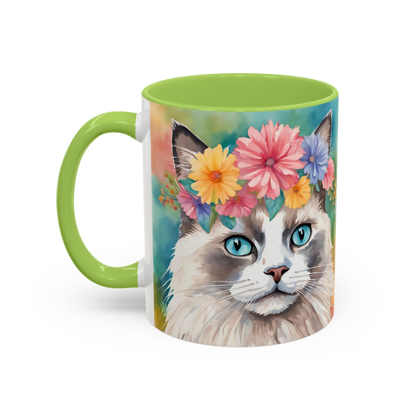 Floral Rag Doll Cat 01 Accent Coffee Mug - 11oz Perfect for Cat Lovers & Gifts