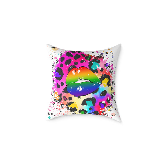 Splash Cheetah Rainbow Lips Poly Pillow