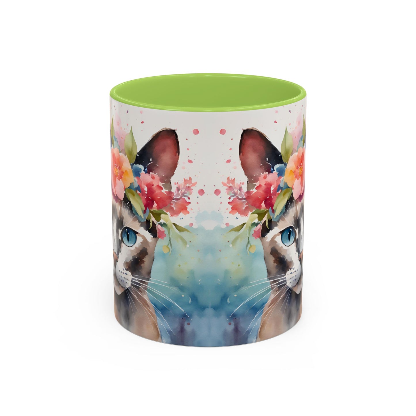 Floral Siamese Cat 03 Accent Coffee Mug - 11oz Perfect for Cat Lovers & Gifts
