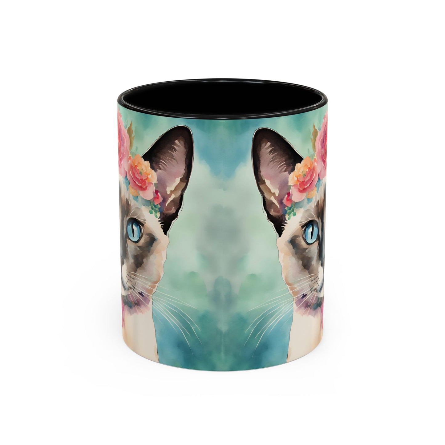 Floral Siamese Cat 01 Accent Coffee Mug - 11oz Perfect for Cat Lovers & Gifts