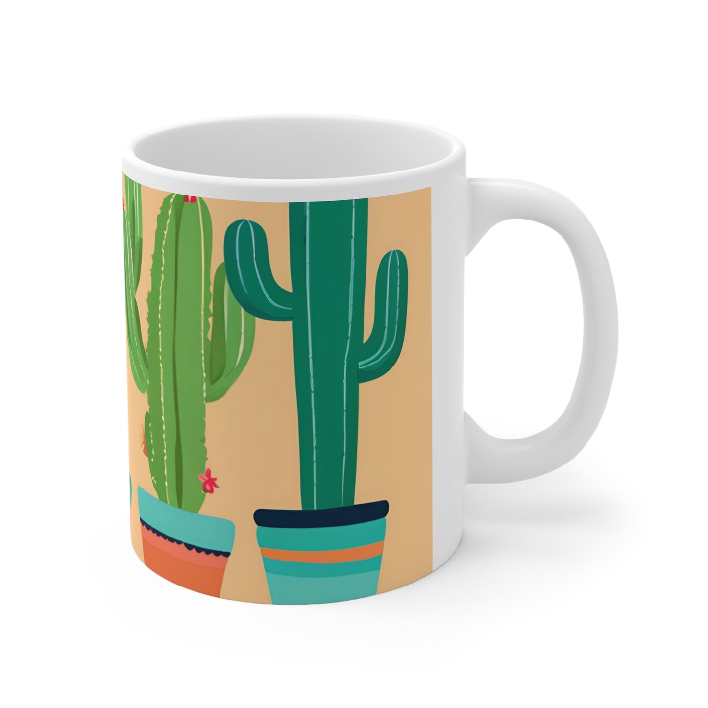 Playful Cacti 5 White Ceramic Mug 11oz