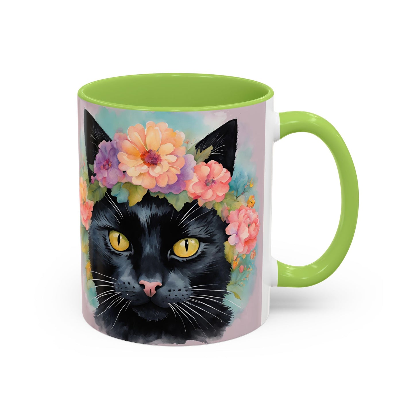 Floral Black Cat 01 Accent Coffee Mug - 11oz Perfect for Cat Lovers & Gifts