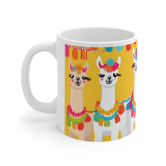 Playful Llama 4 White Ceramic Mug 11oz